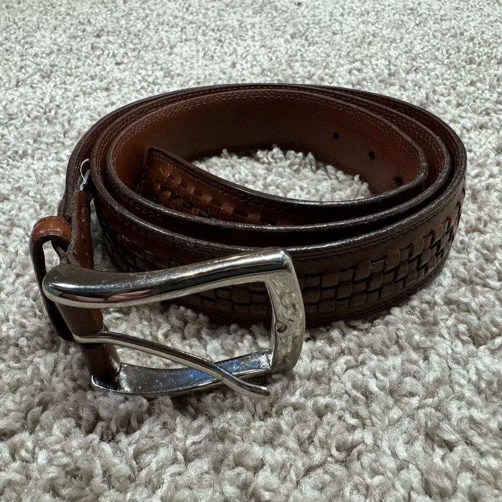 Johnston & Murphy Belt Men's Size 40 Brown Woven Leather 41327 Preppy Classy